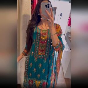 Multicolor Mirror Work Ethnic Print Women's Salwar Suit
